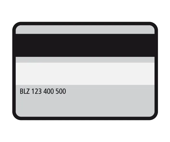 Illustration einer Bankkarte mit der Bankleitzahl 123 400 500, die für Finanztransaktionen verwendet wird.