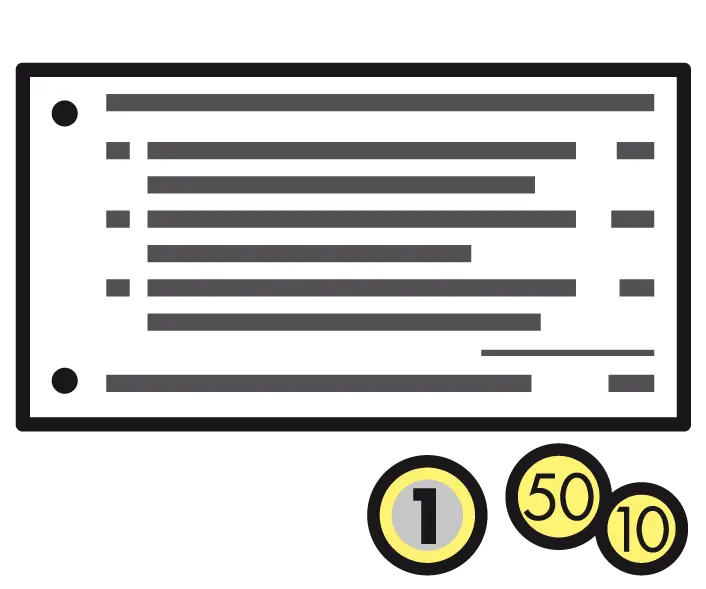 Grafik eines strukturierten Dokuments mit mehreren Zeilen und Punkten, darunter Symbole mit den Zahlen 1, 50 und 10, die möglicherweise für eine Aufzählung oder eine Liste stehen. Ideal für die Darstellung von Daten oder Informationen in einem übersichtlichen Format.