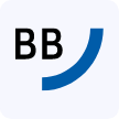 Logo der BB Bank mit stilisiertem Schriftzug und grafischem Element in Blau und Schwarz auf hellem Hintergrund.